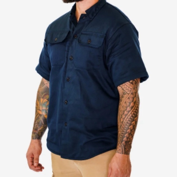 NBT Men’s XL NWT Navy Blue Short Sleeve Motorcycle Fundamental Shop Shirt - Picture 1 of 9